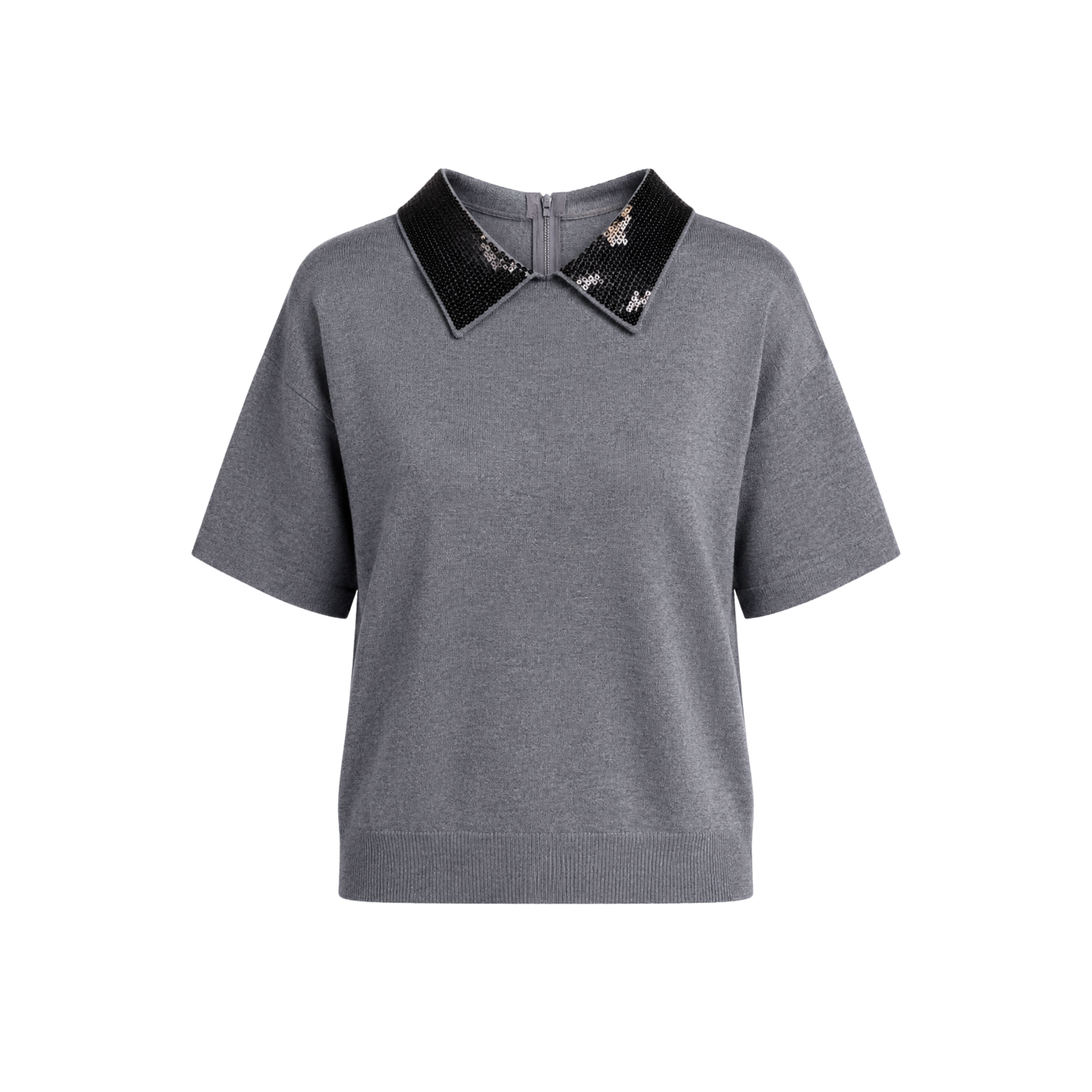 POLO YAKA PAYET İŞLEMELİ KISA KOL TRİKO GRİ