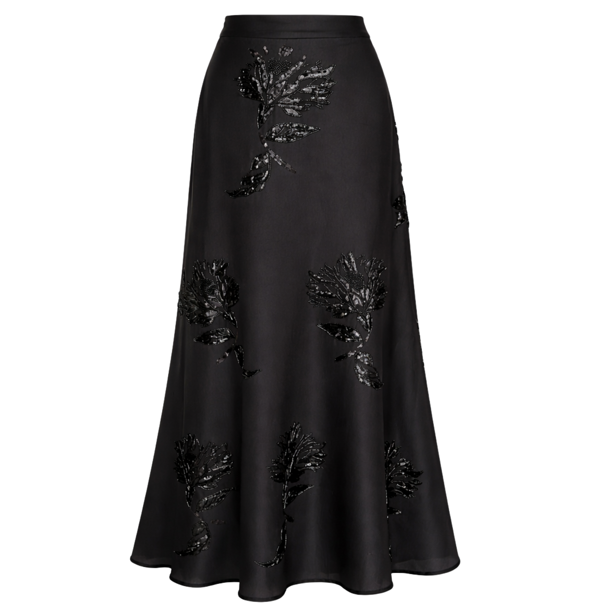 SEQUIN EMBROIDERED CHIFFON SKIRT BLACK