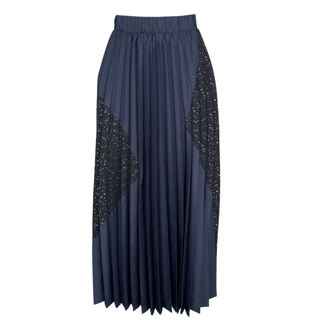 SEQUINED SKIRT AND JACKET SET, NAVY BLUE.