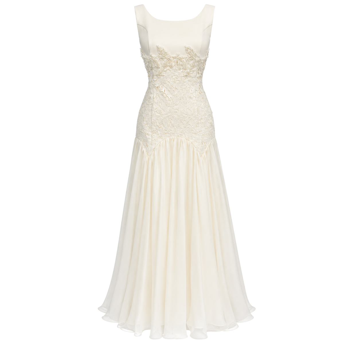 CAPE DETAIL PEARL EMBROIDERED EVENING DRESS ECRU