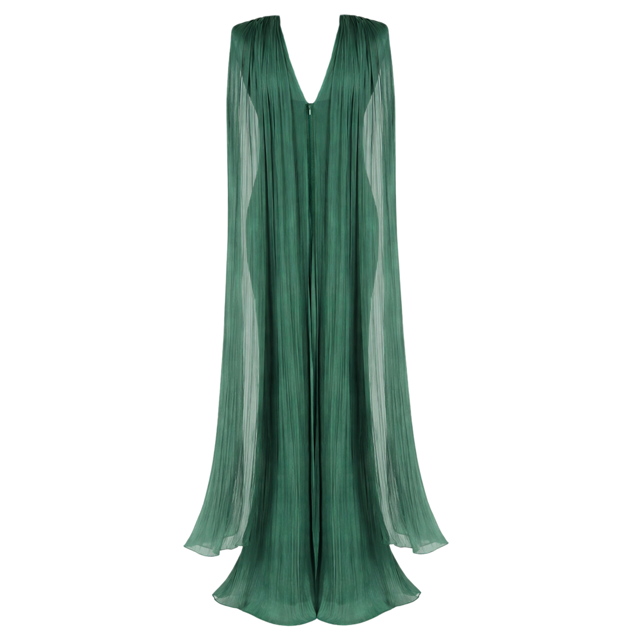 CAPE DETAIL DRAPED EVENING DRESS GREEN