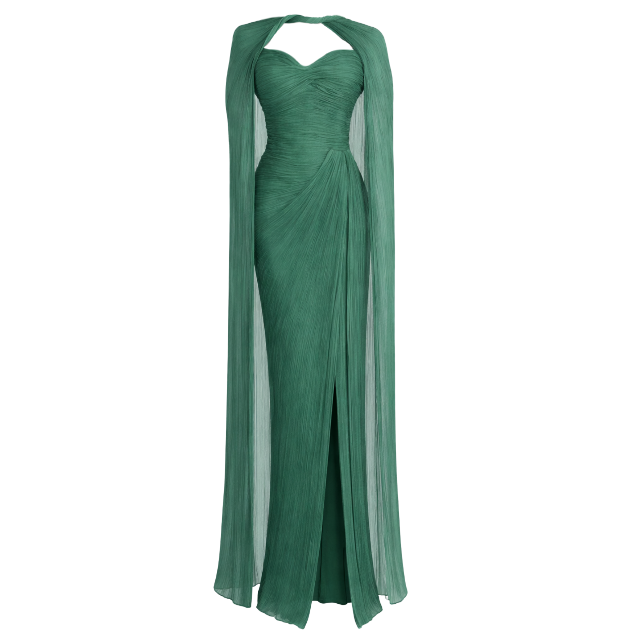 CAPE DETAIL DRAPED EVENING DRESS GREEN