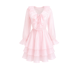 ETEĞİ VOLANLI KISA ELBİSE PEMBE