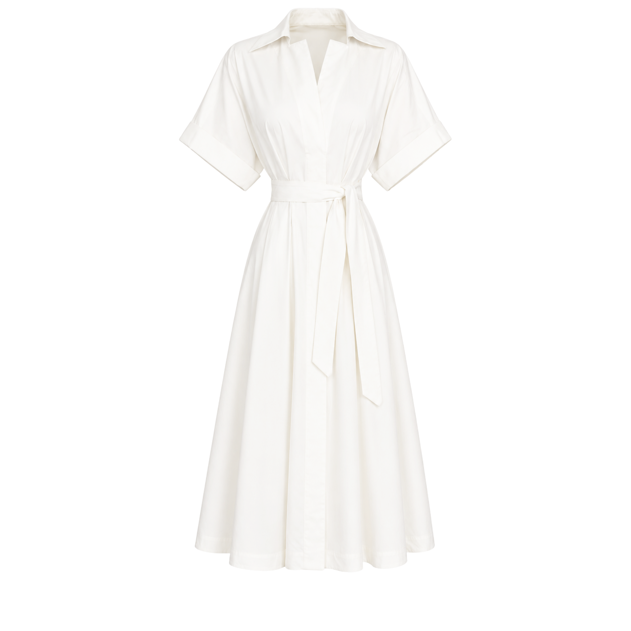 BELTED WAIST PLEAT DETAIL DROP SHOULDER DRESS ECRU