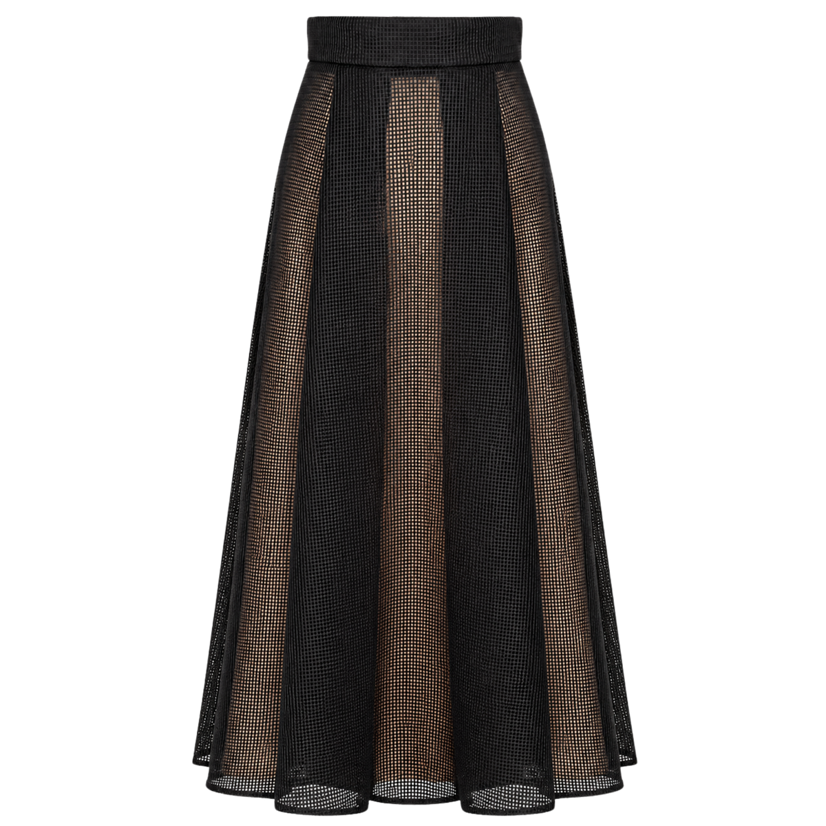 MESH DETAIL PLEATED SKIRT BLACK