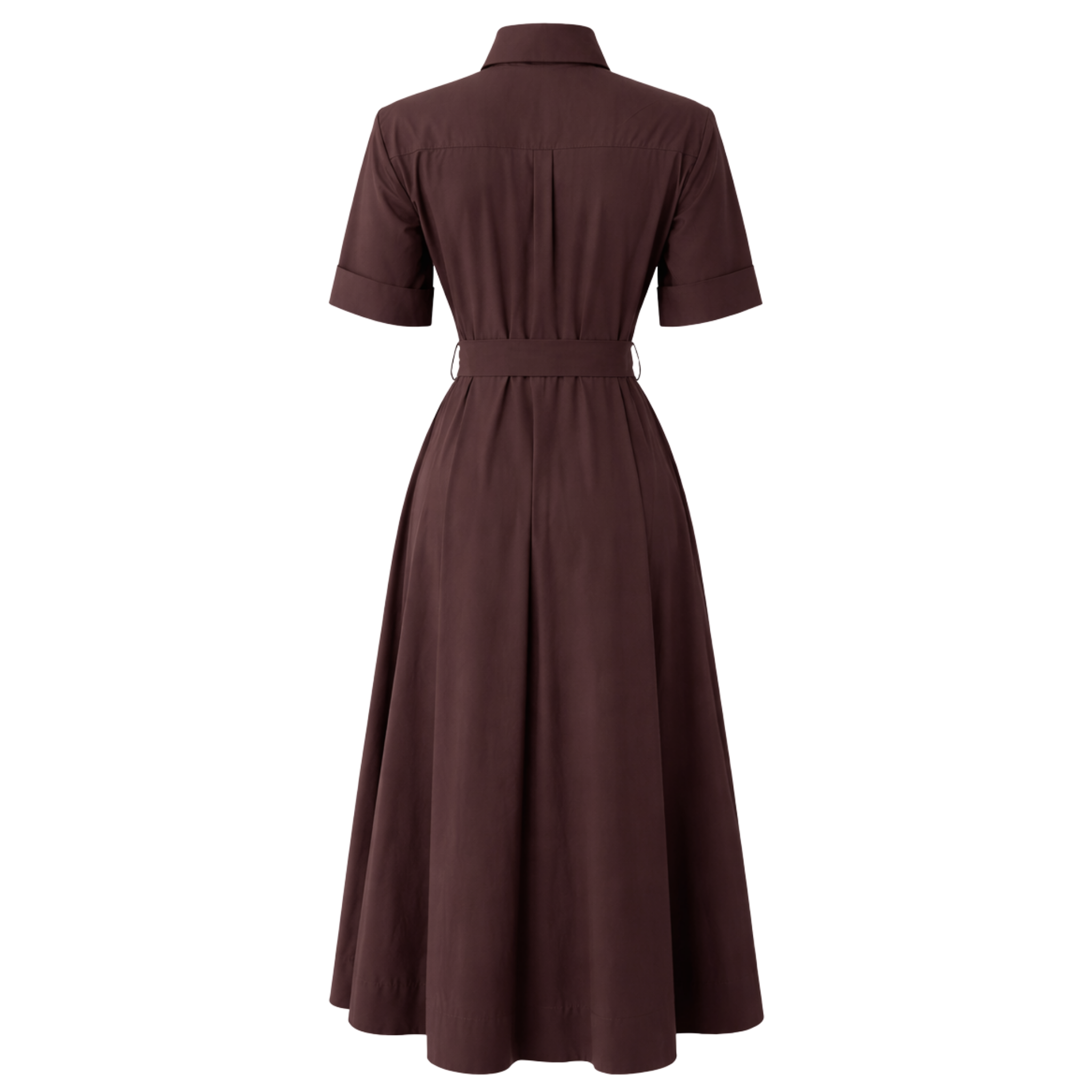 SHORT SLEEVE PLEAT DETAIL SHIRT DRESS BROWN