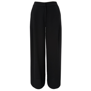 HIGH WAISTED PLEAT DETAIL WIDE LEG PANTS BLACK