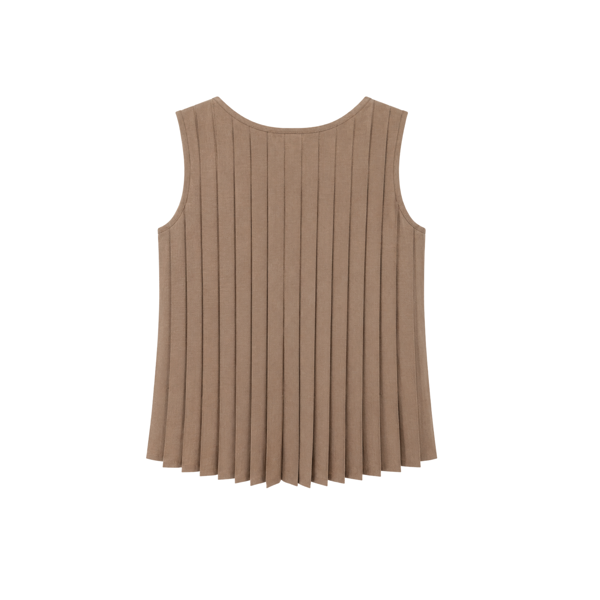 PLEATED SLEEVELESS LINEN BLOUSE MINK