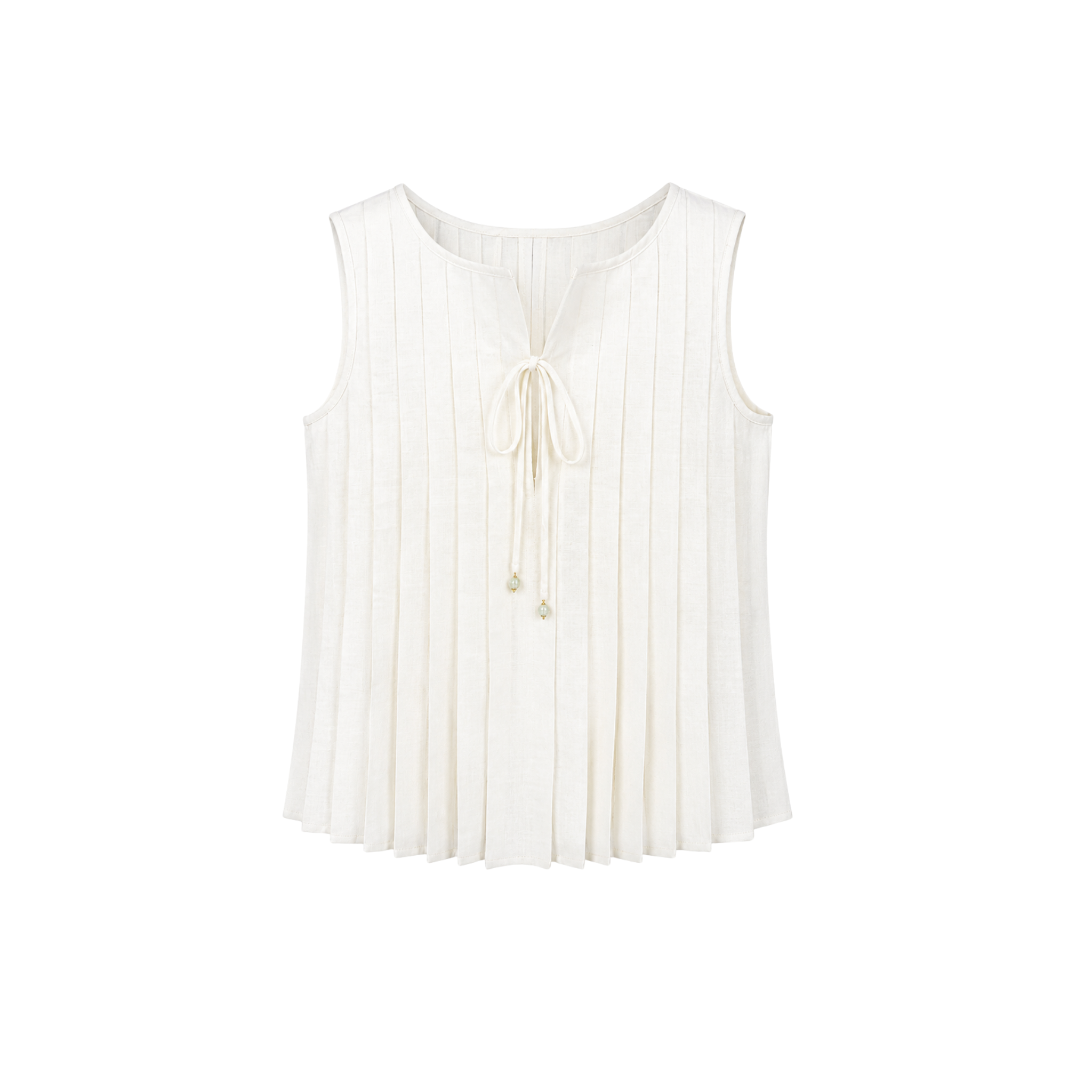 PLEATED SLEEVELESS LINEN BLOUSE ECRU