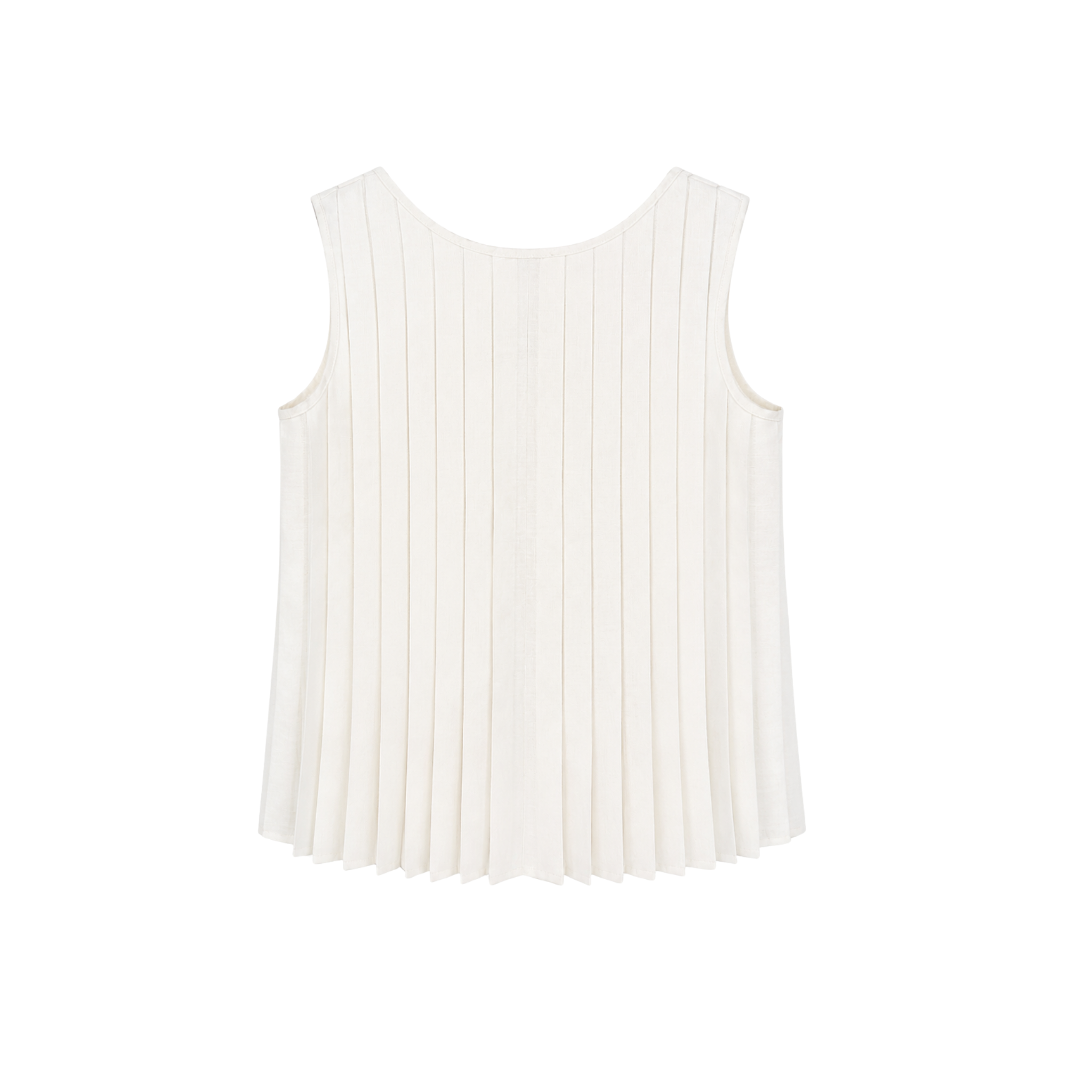 PLEATED SLEEVELESS LINEN BLOUSE ECRU
