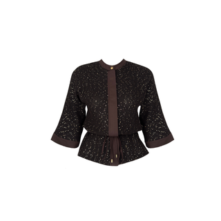 SEQUINED SKIRT AND JACKET SET, BROWN.