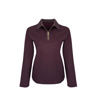 FABRIC MIX COLLAR ZIPPER SWEATSHIRT Claret Red