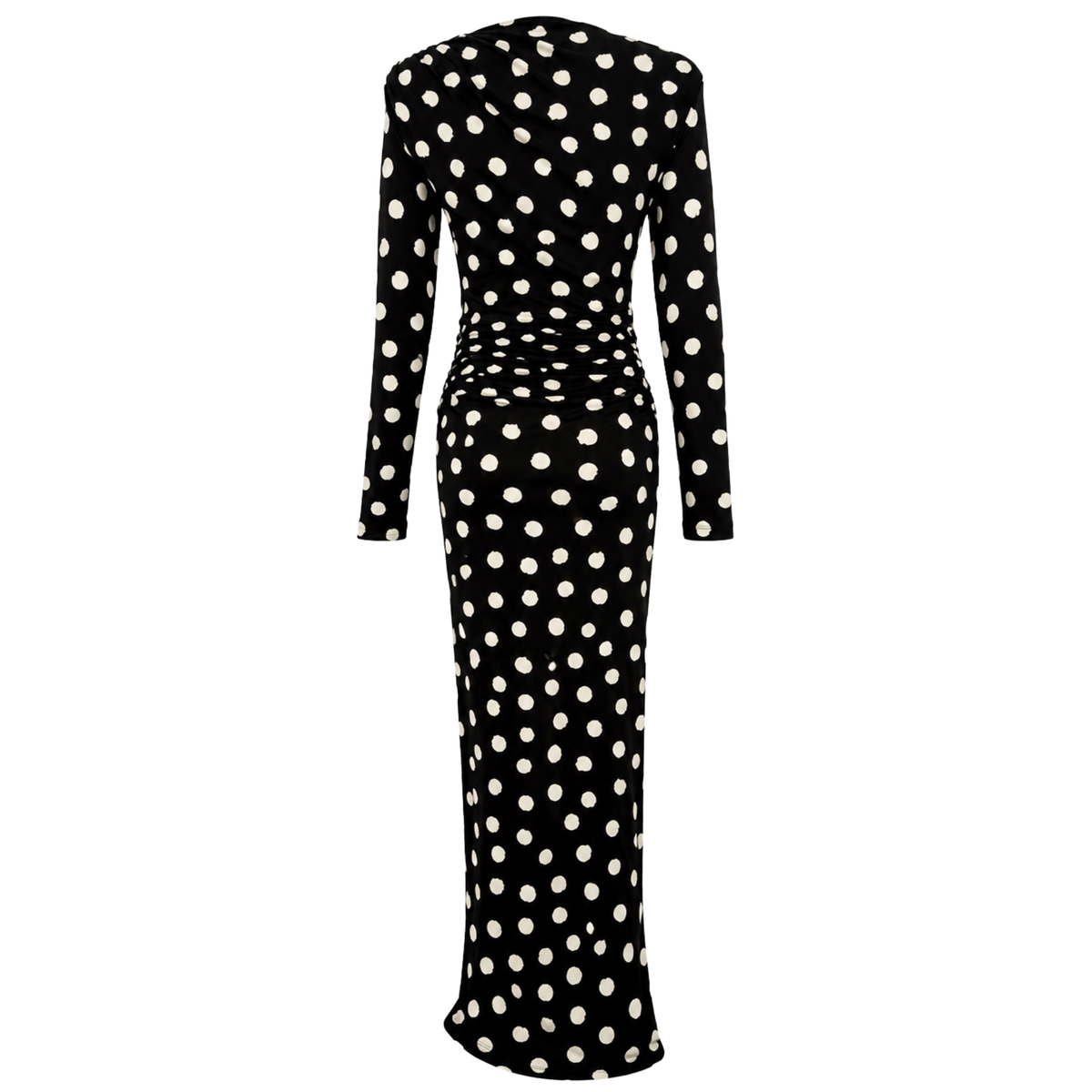 POLKA DOT DRAPE DETAIL MAXI DRESS BLACK