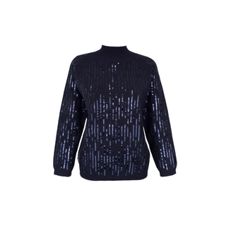 STAND-COLLAR SEQUINED KNITTED SWEATER IN NAVY BLUE