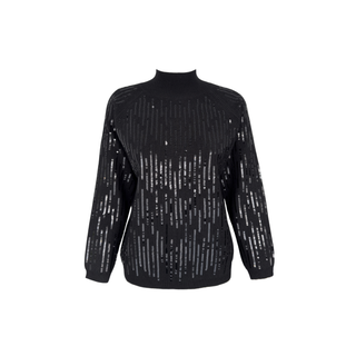 STAND-COLLAR SEQUINED KNITTED SWEATER, BLACK.