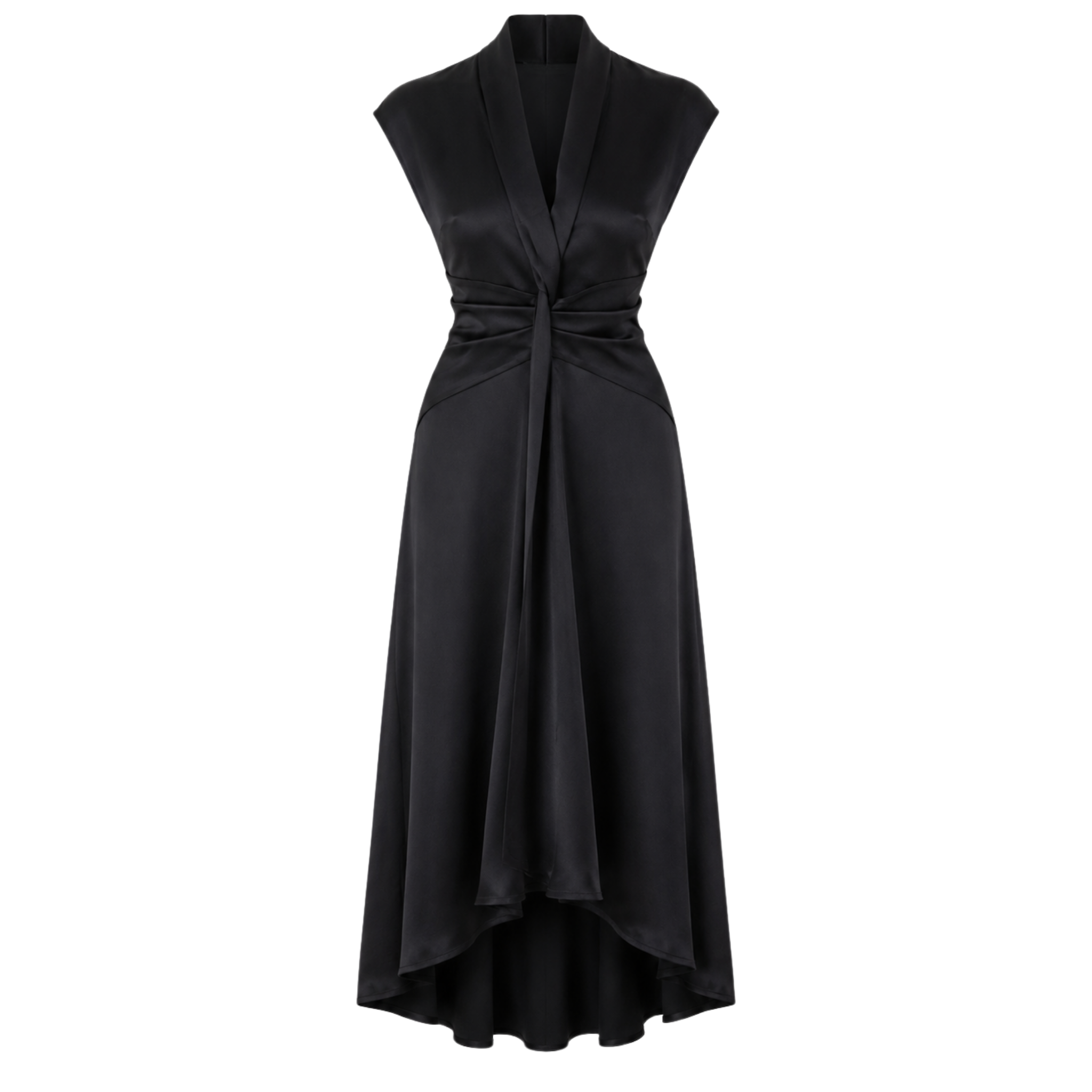 V-NECK 100% RAYON SATIN SHIMMER DRESS BLACK