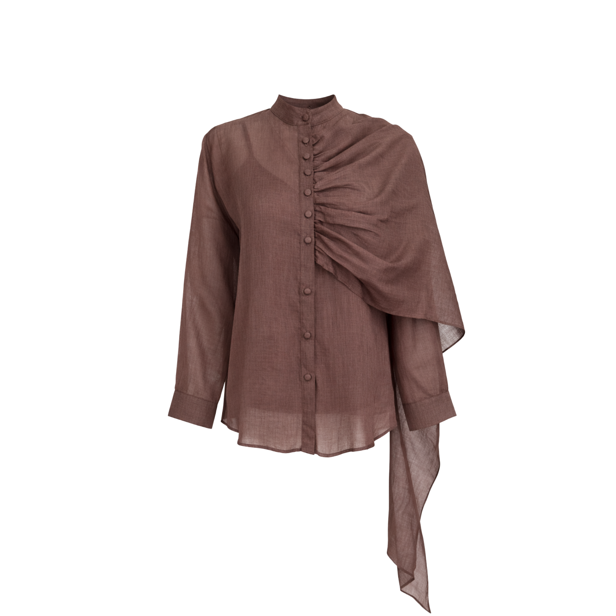 SHAWL DETAIL 100% LINEN BLOUSE BROWN
