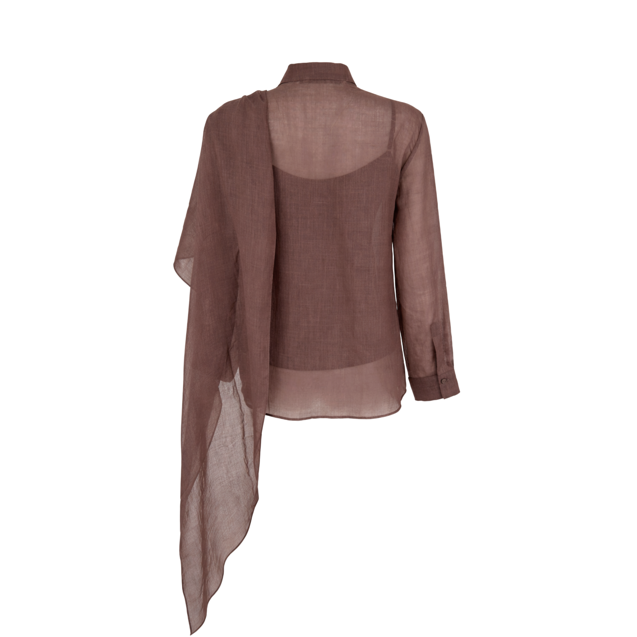 SHAWL DETAIL 100% LINEN BLOUSE BROWN