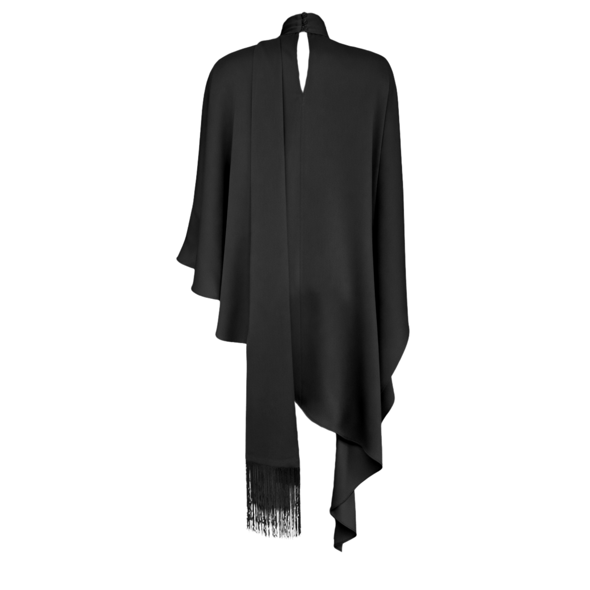 HIGH NECK SHAWL DETAIL SATIN SET BLACK