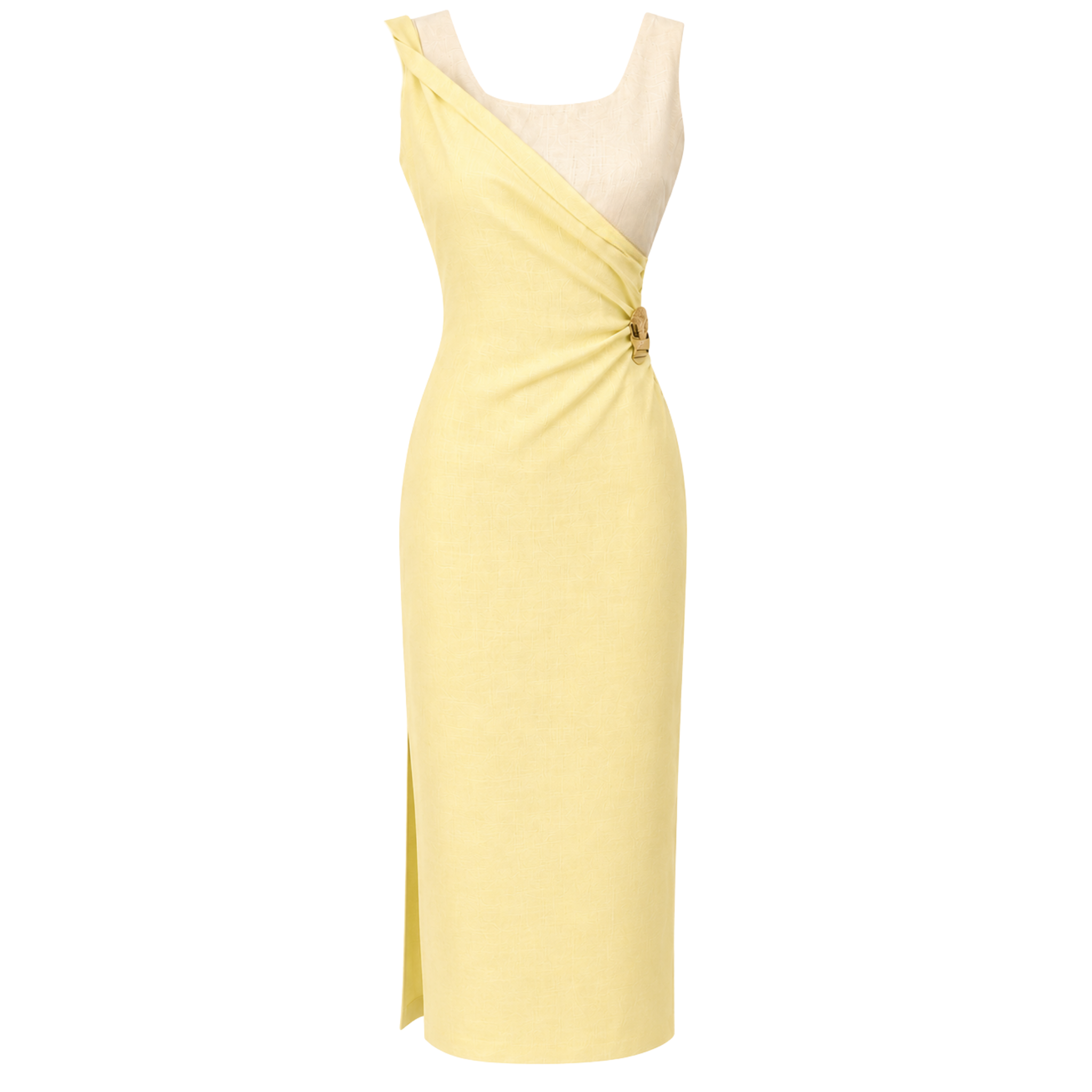 DOUBLE PIECE LOOK LINEN DRESS YELLOW