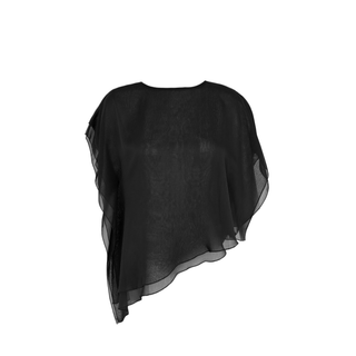 ASYMMETRICAL CUT CHIFFON BLOUSE BLACK