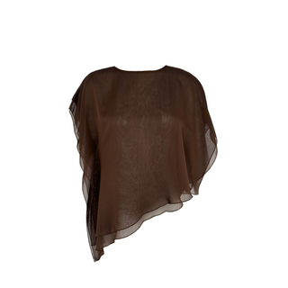 ASYMMETRICAL CUT CHIFFON BLOUSE, BROWN