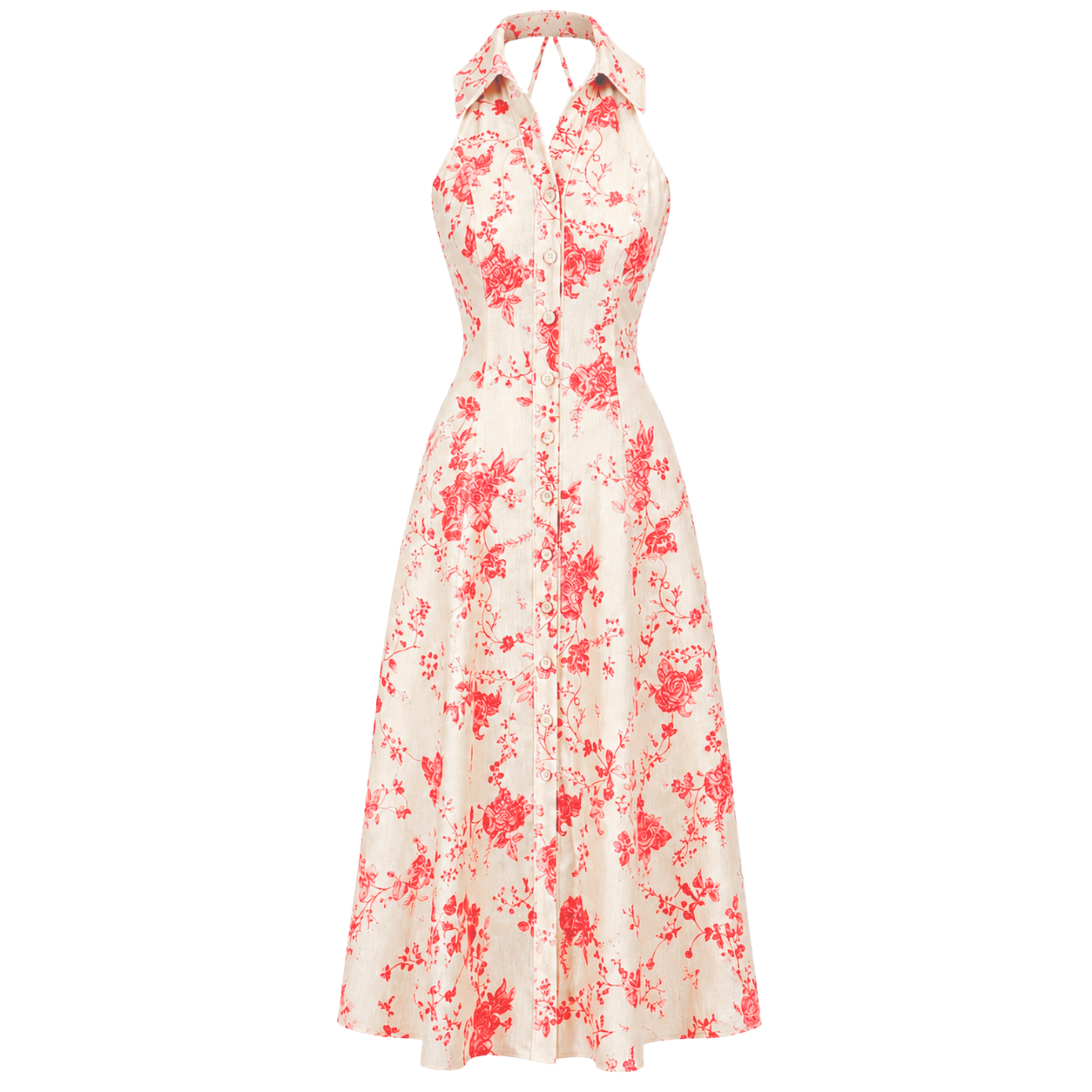 BACK DETAIL FLORAL PRINT DRESS CORAL