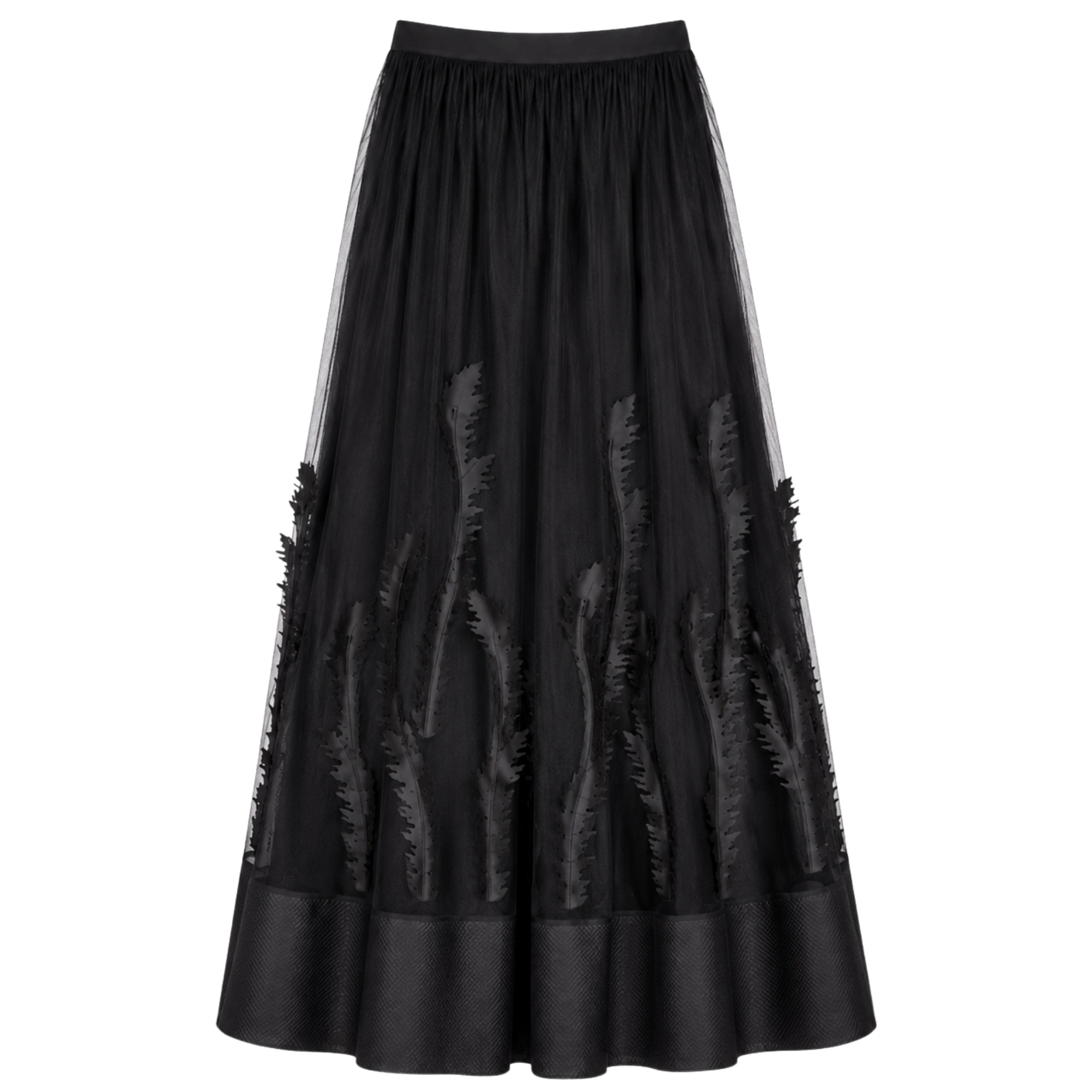 PLEAT DETAIL MAXI LENGTH TULLE SKIRT BLACK