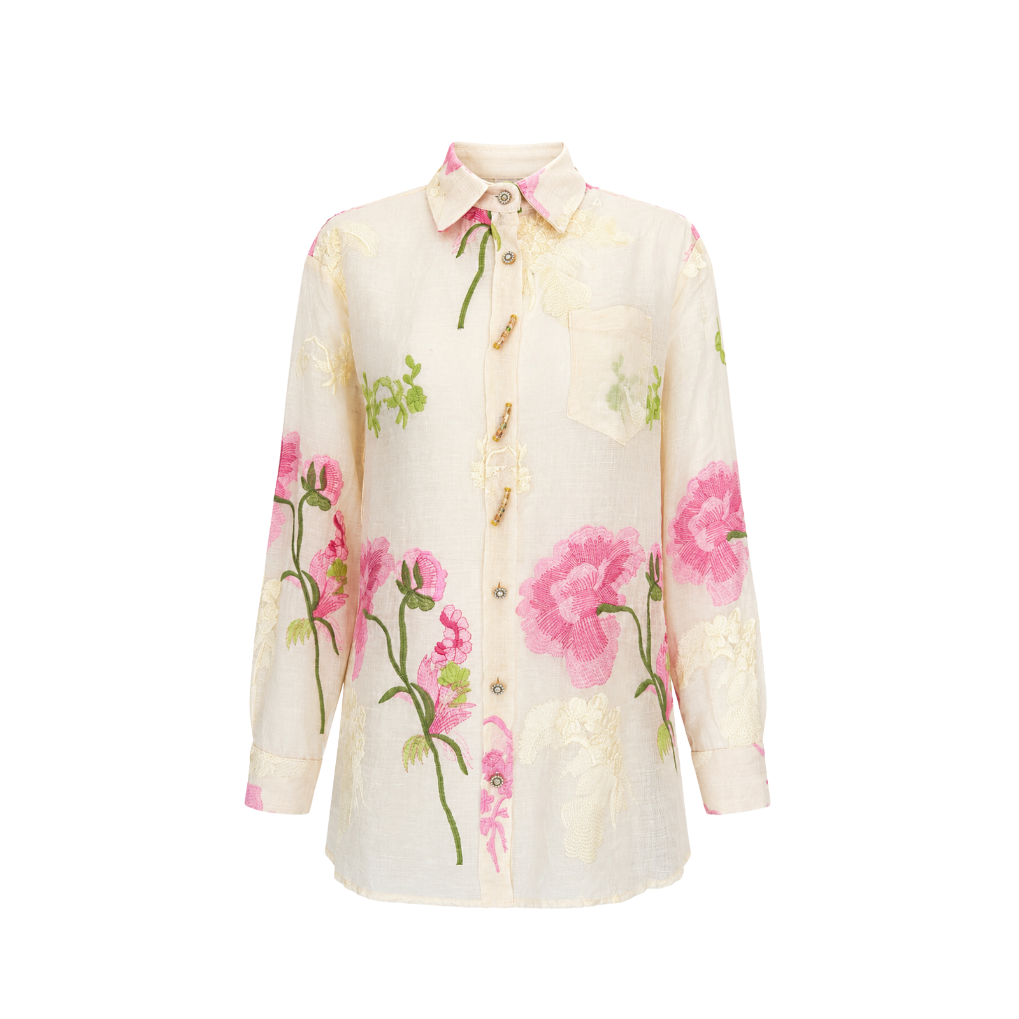 FLORAL EMBROIDERY DETAIL SHIRT AND SHORTS SET BEIGE