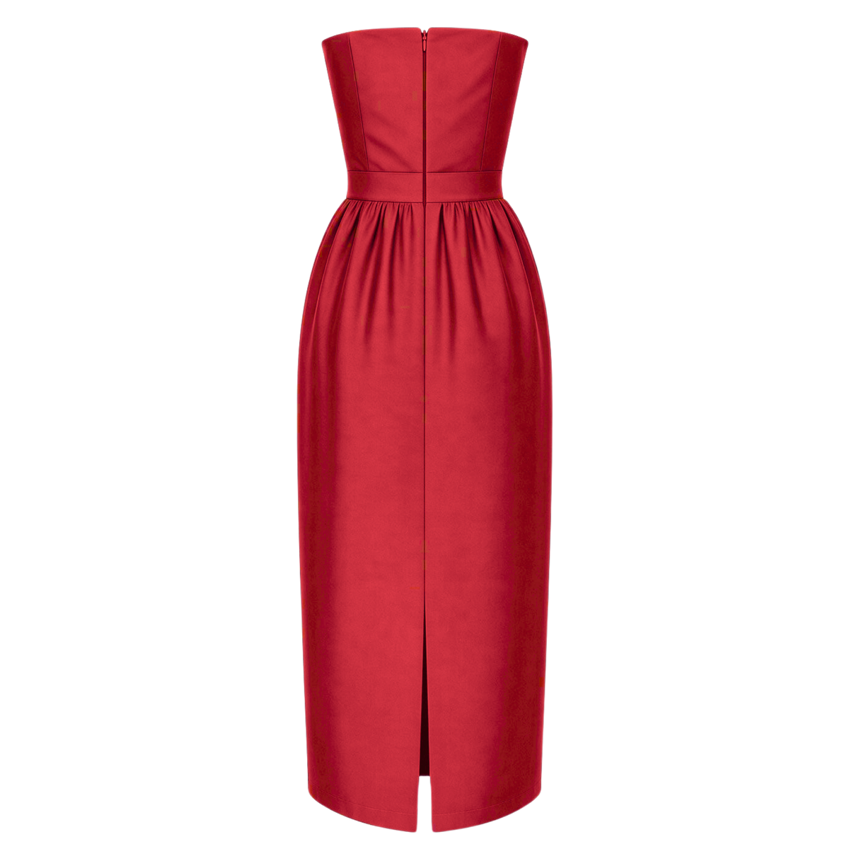 WAIST DETAIL STRAPLESS DRESS RED