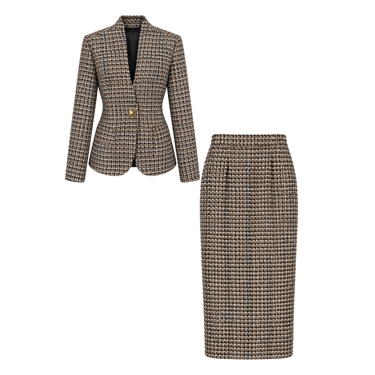 TWEED JACKET AND SKIRT SET WITH GOLD BUTTONS MULTICOLOR