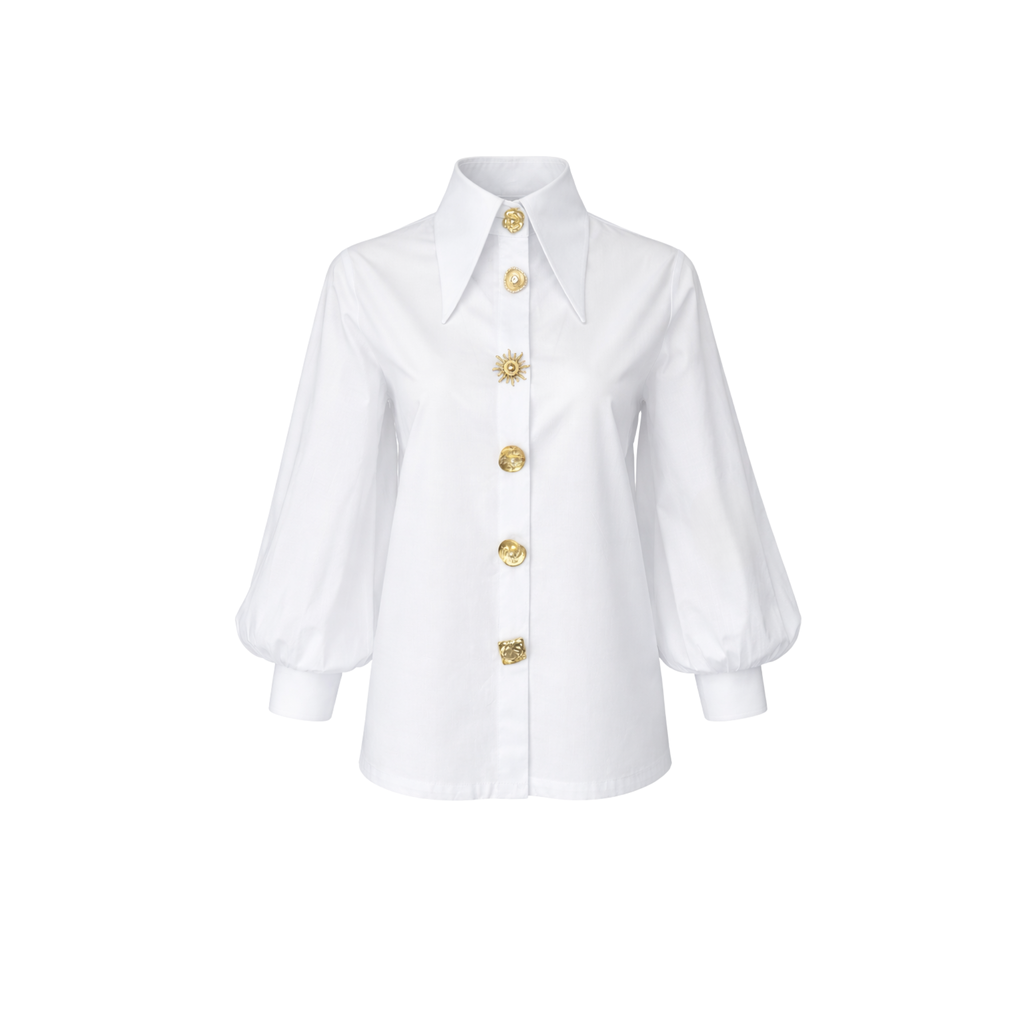 DESIGN BUTTONED PUFF SLEEVE COTTON SHIRT WHITE
