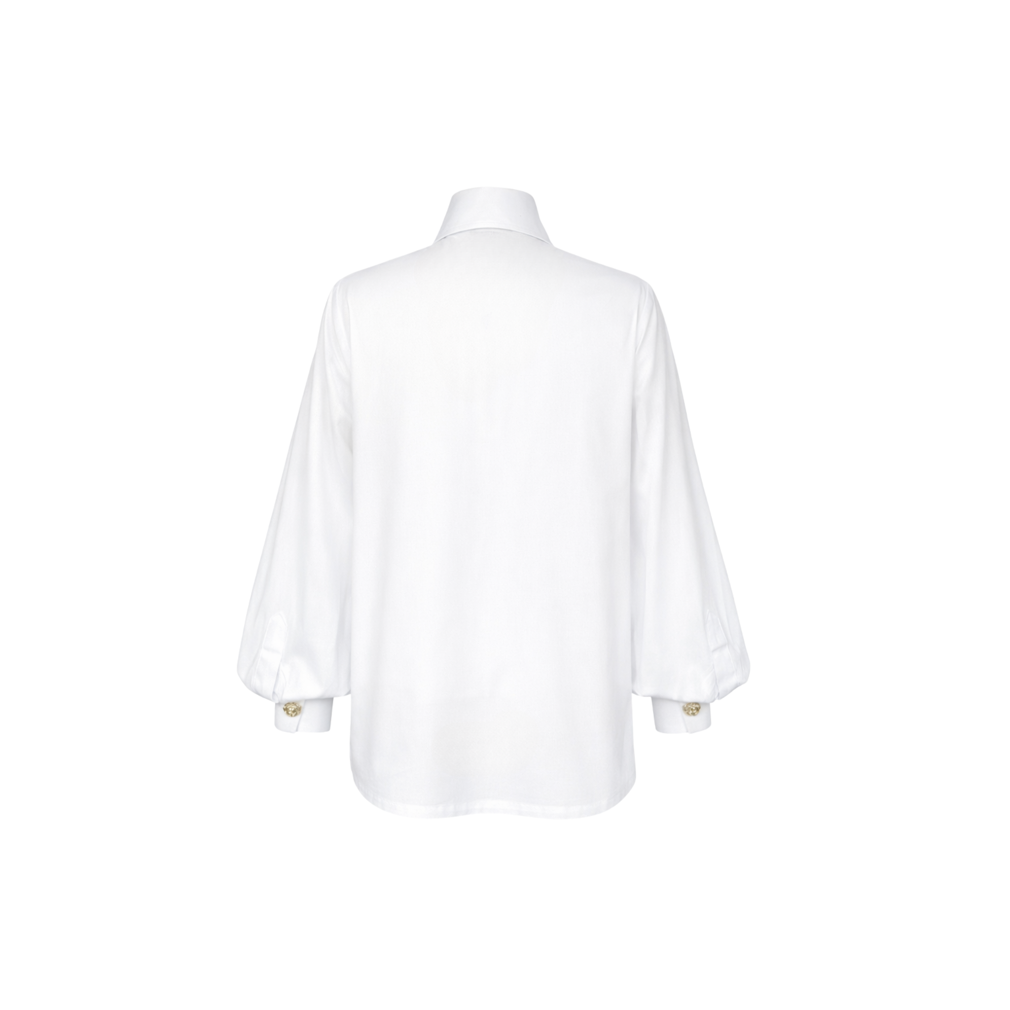 DESIGN BUTTONED PUFF SLEEVE COTTON SHIRT WHITE