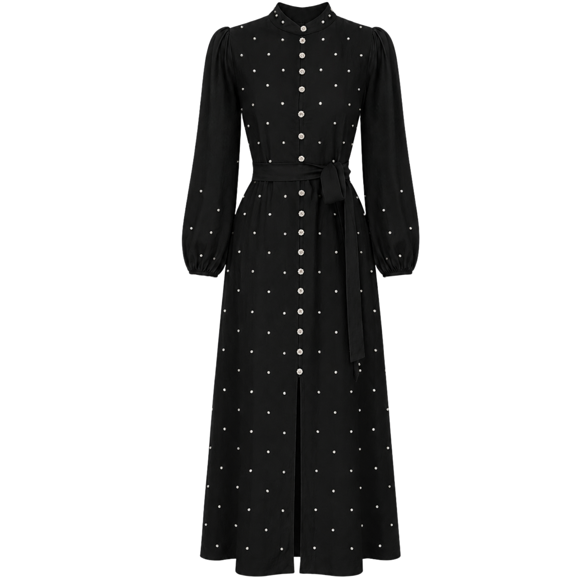 HIGH NECK MAXI LENGTH EMBELLISHED DRESS BLACK