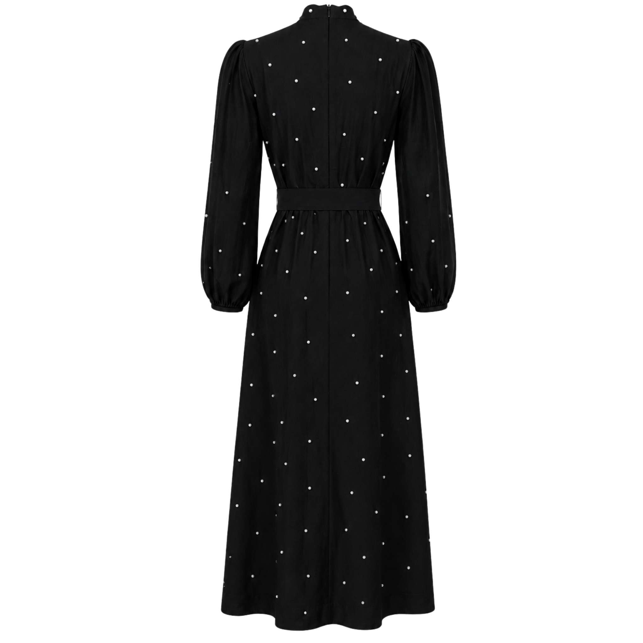 HIGH NECK MAXI LENGTH EMBELLISHED DRESS BLACK