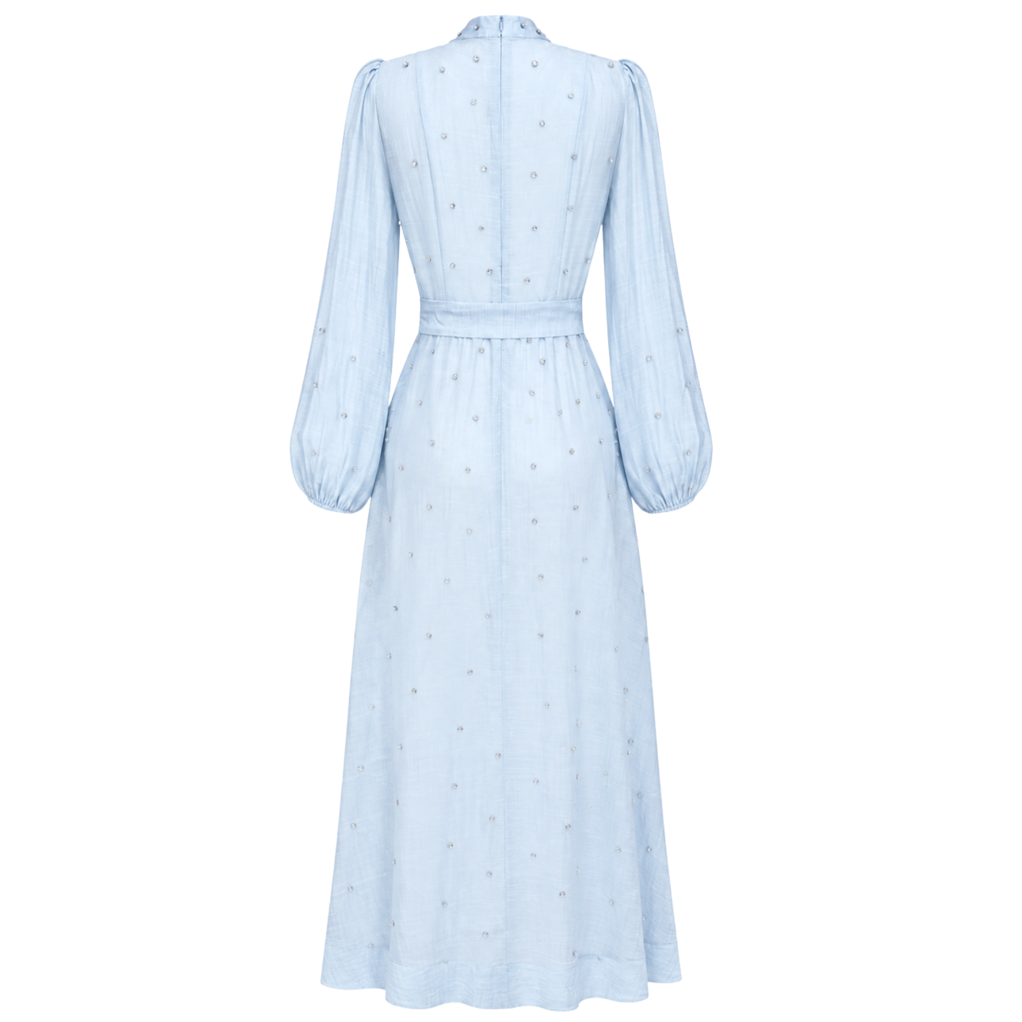 HIGH NECK MAXI LENGTH EMBELLISHED DRESS BABY BLUE