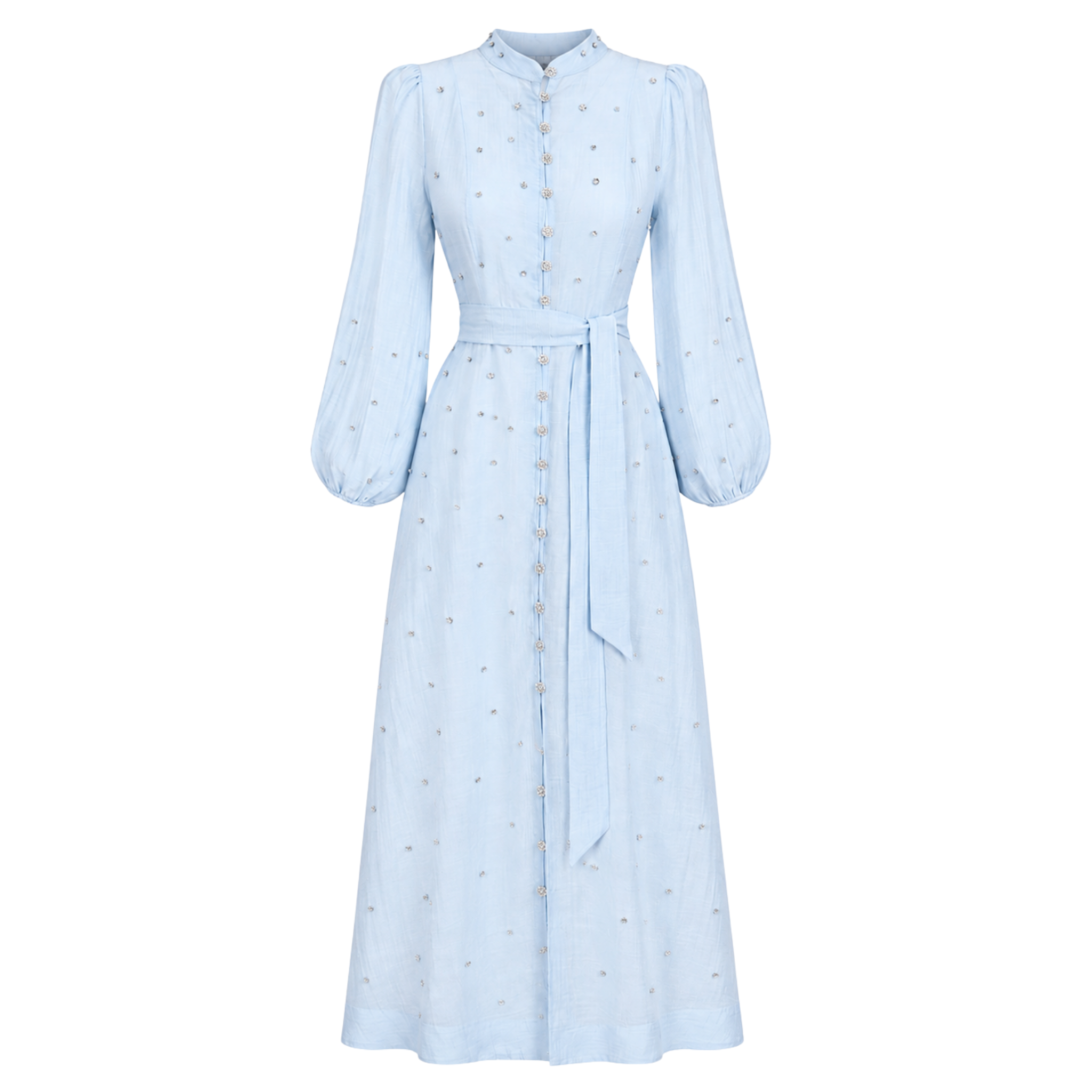 HIGH NECK MAXI LENGTH EMBELLISHED DRESS BABY BLUE