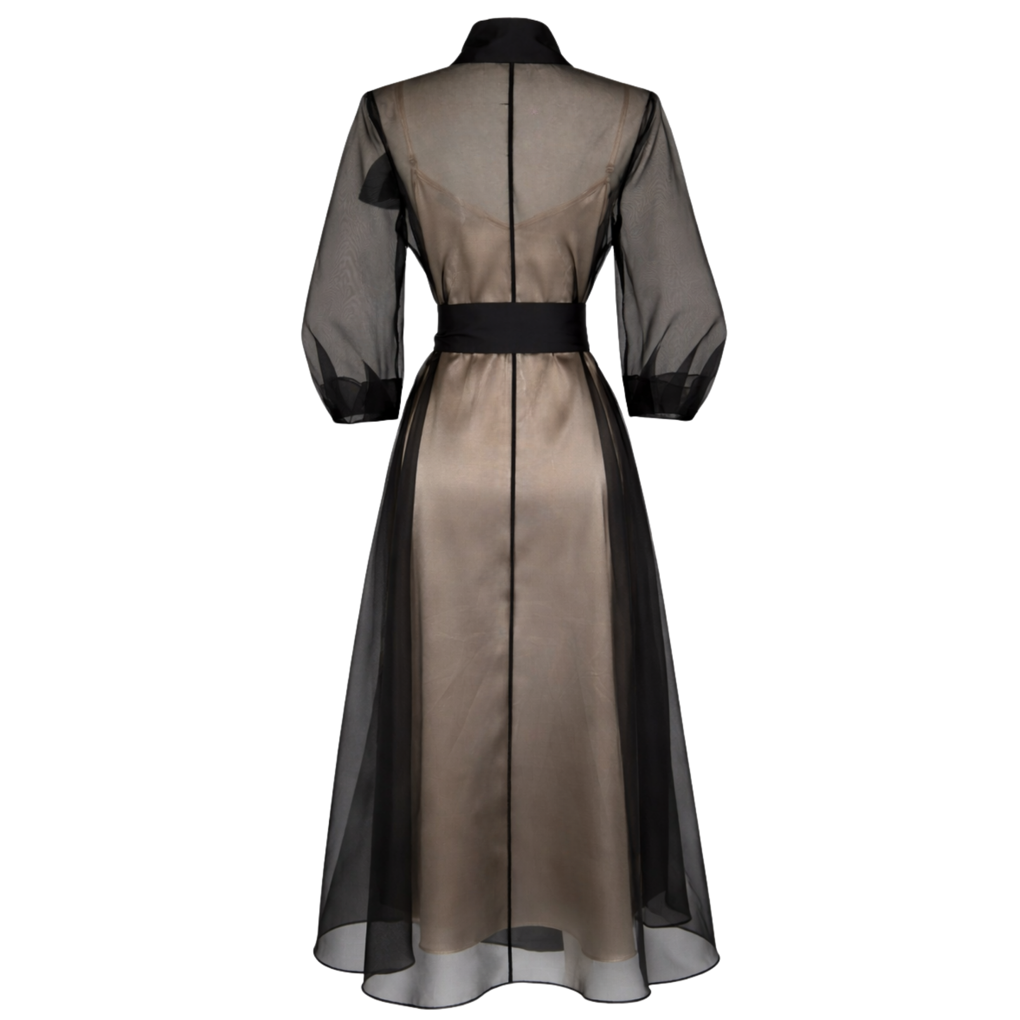 FLORAL EMBELLISHED COLLAR SHEER DRESS BLACK