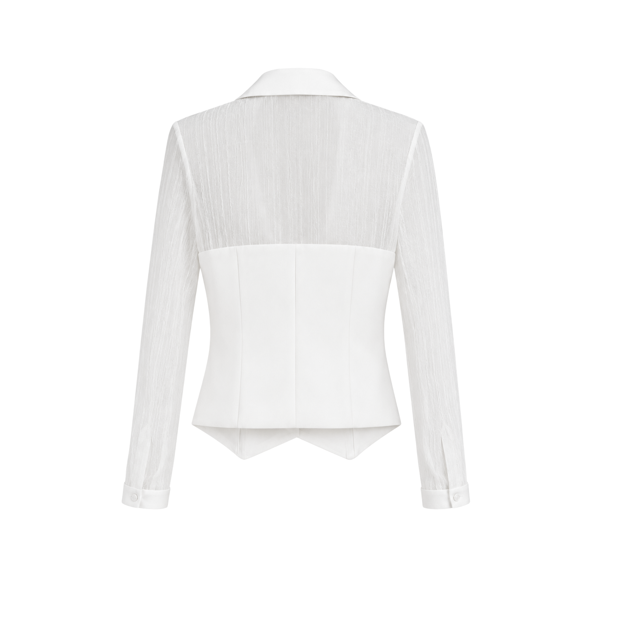 BLAZER COLLAR SHEER DETAIL BLOUSE WHITE