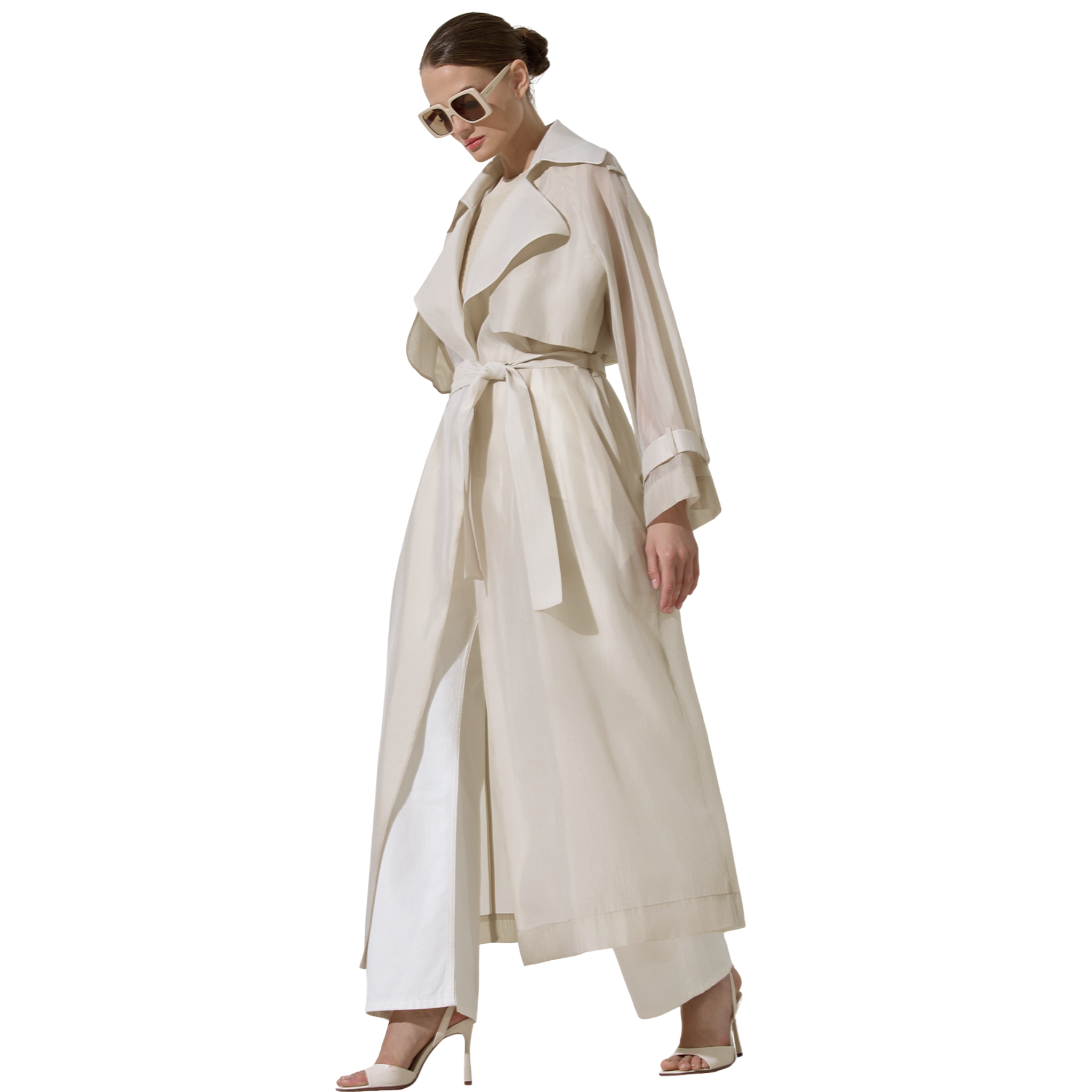 WRAP STYLE SEMI-SHEER TRENCH COAT BEIGE
