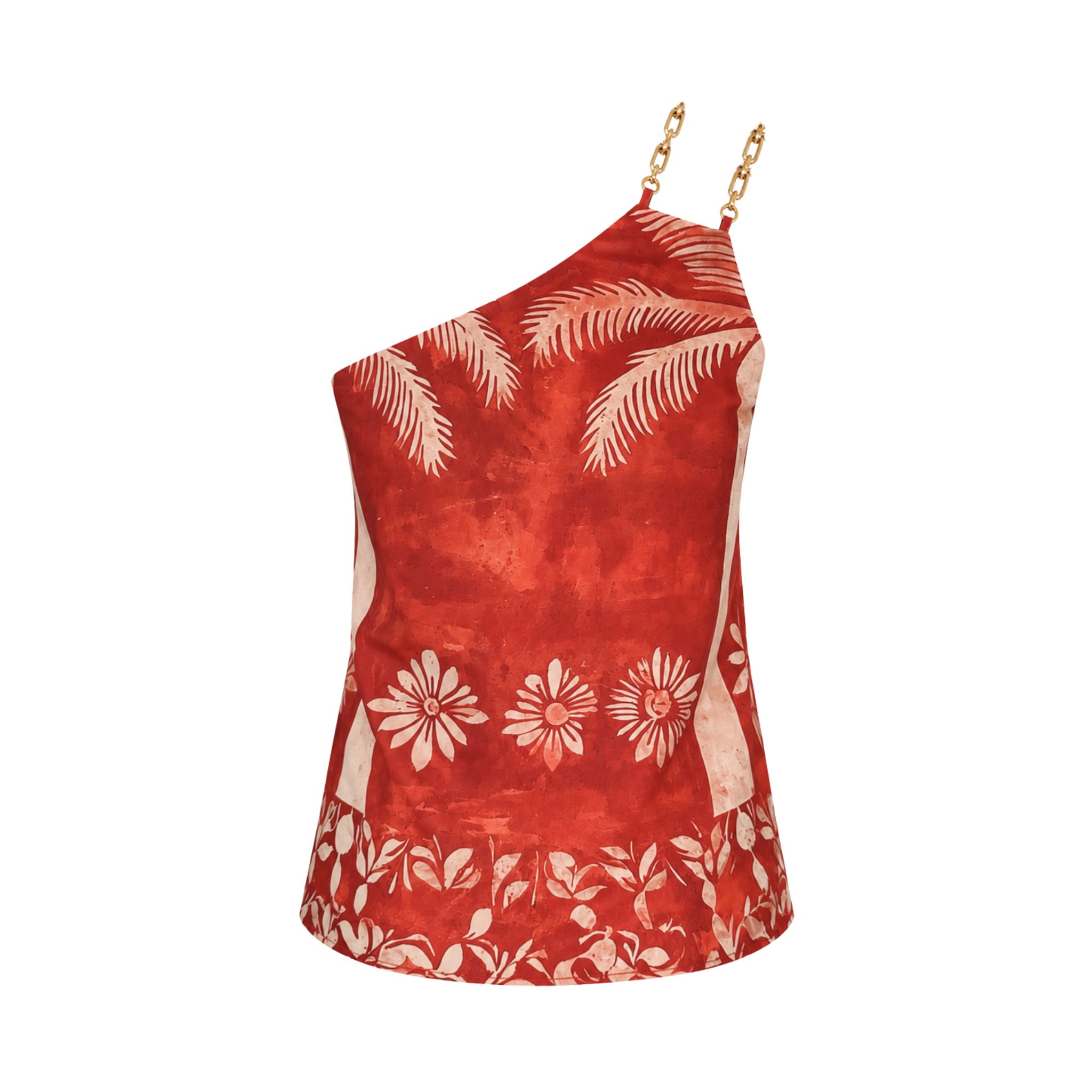 TROPICAL PRINT ASYMMETRIC NECKLINE SET CORAL