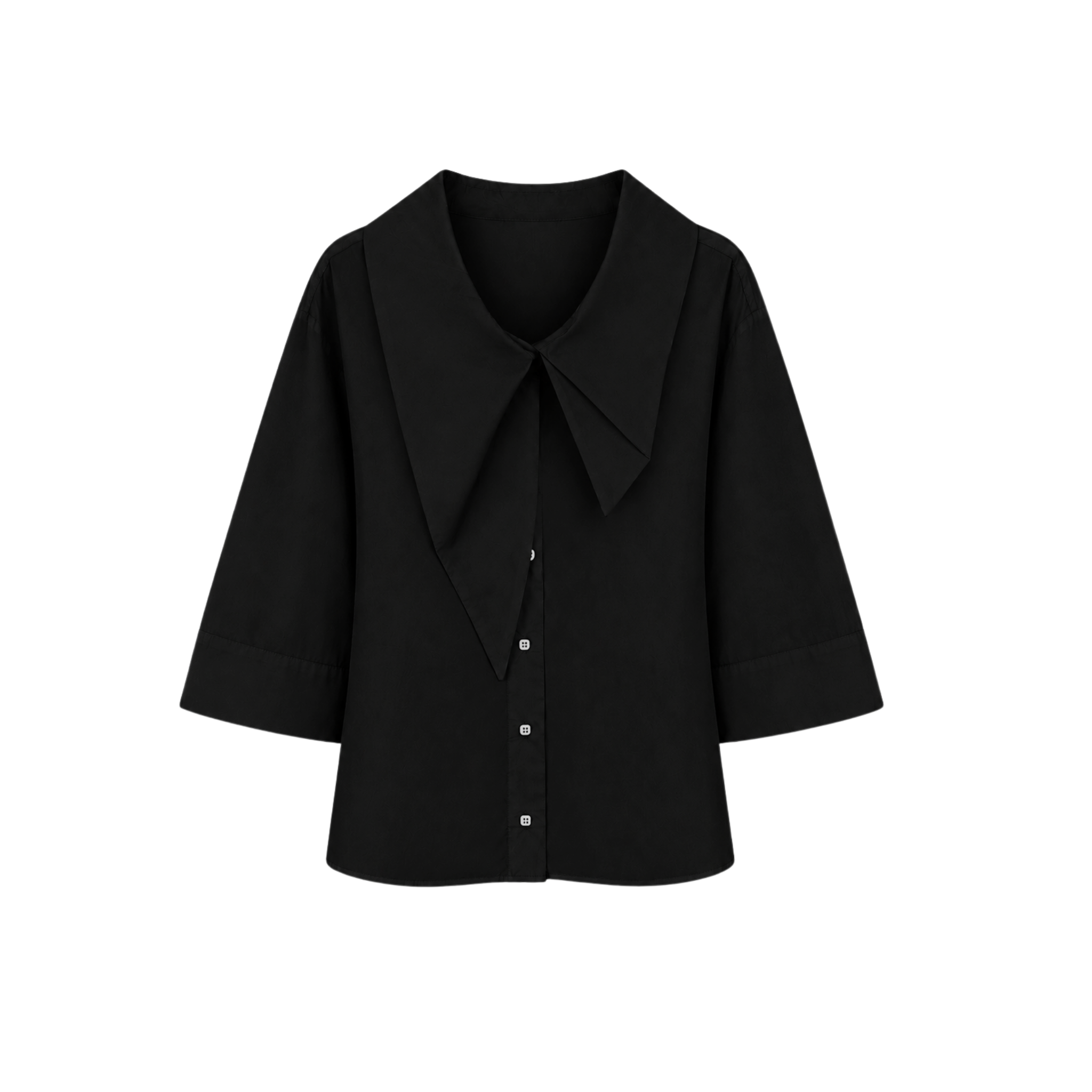 THREE-QUARTER SLEEVE LARGE COLLAR DETAIL SHIRT BLACK