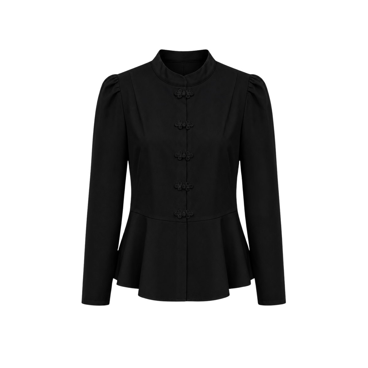 ORNAMENT BUTTONED RUFFLE DETAIL SHIRT BLACK
