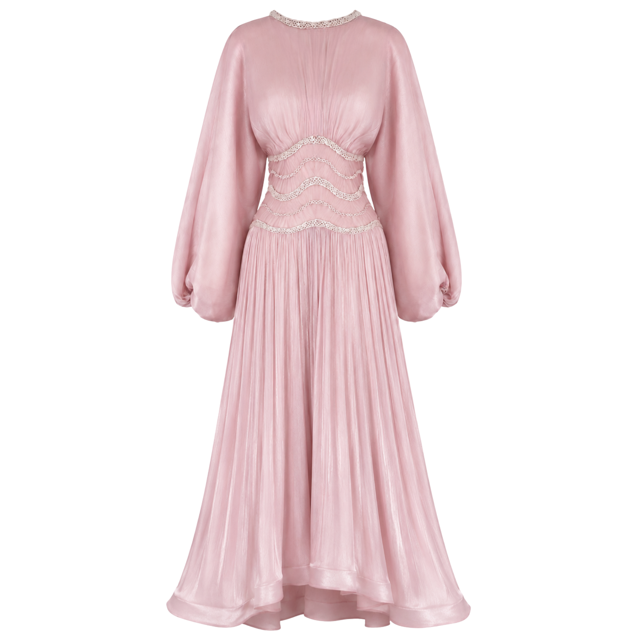 PUFF SLEEVE MAXI LENGTH PLEAT DETAIL DRESS POWDER PINK