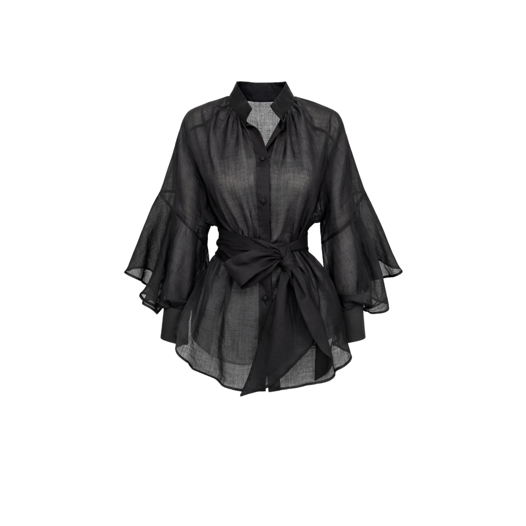 RUFFLED 100% LINEN BLOUSE BLACK