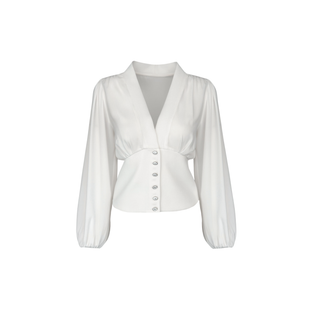 V-NECK BUTTON DETAIL BLOUSE ECRU