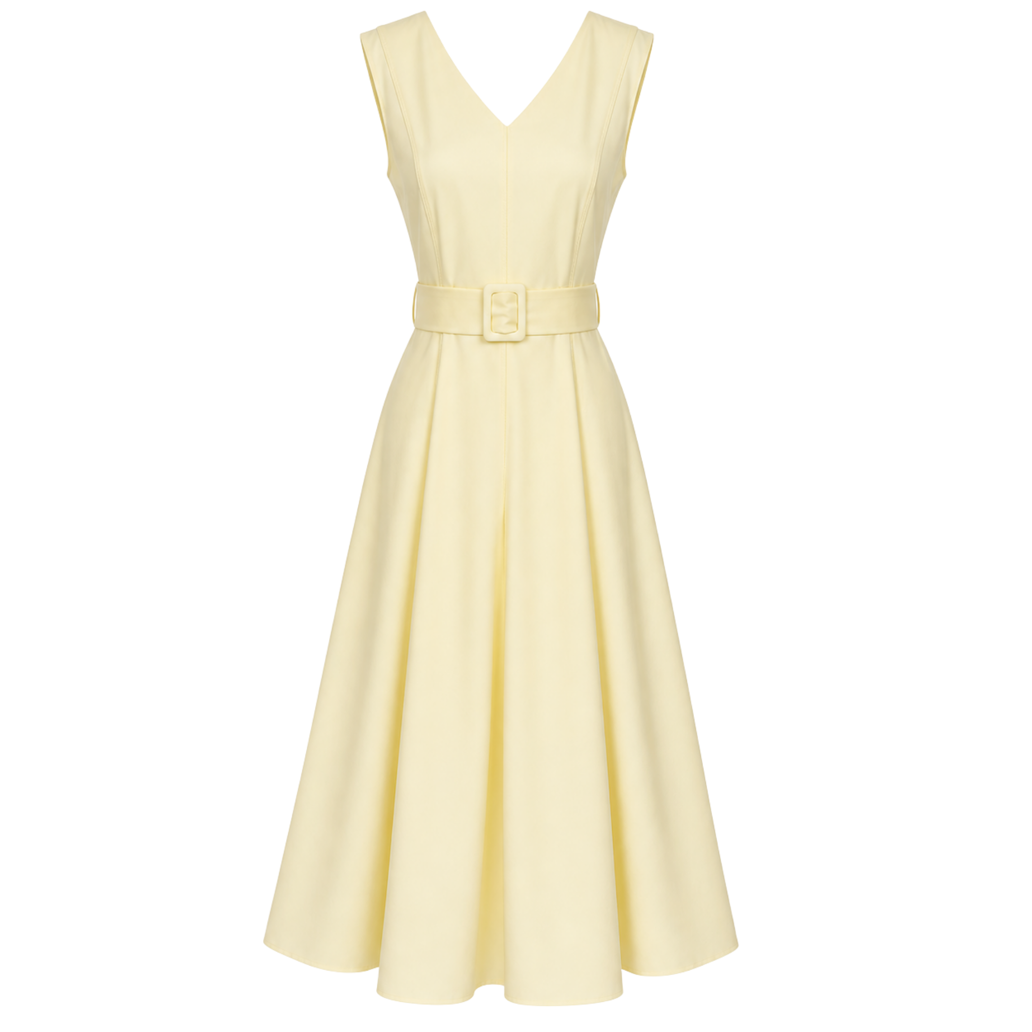 V-NECK A-LINE STYLE COTTON DRESS YELLOW