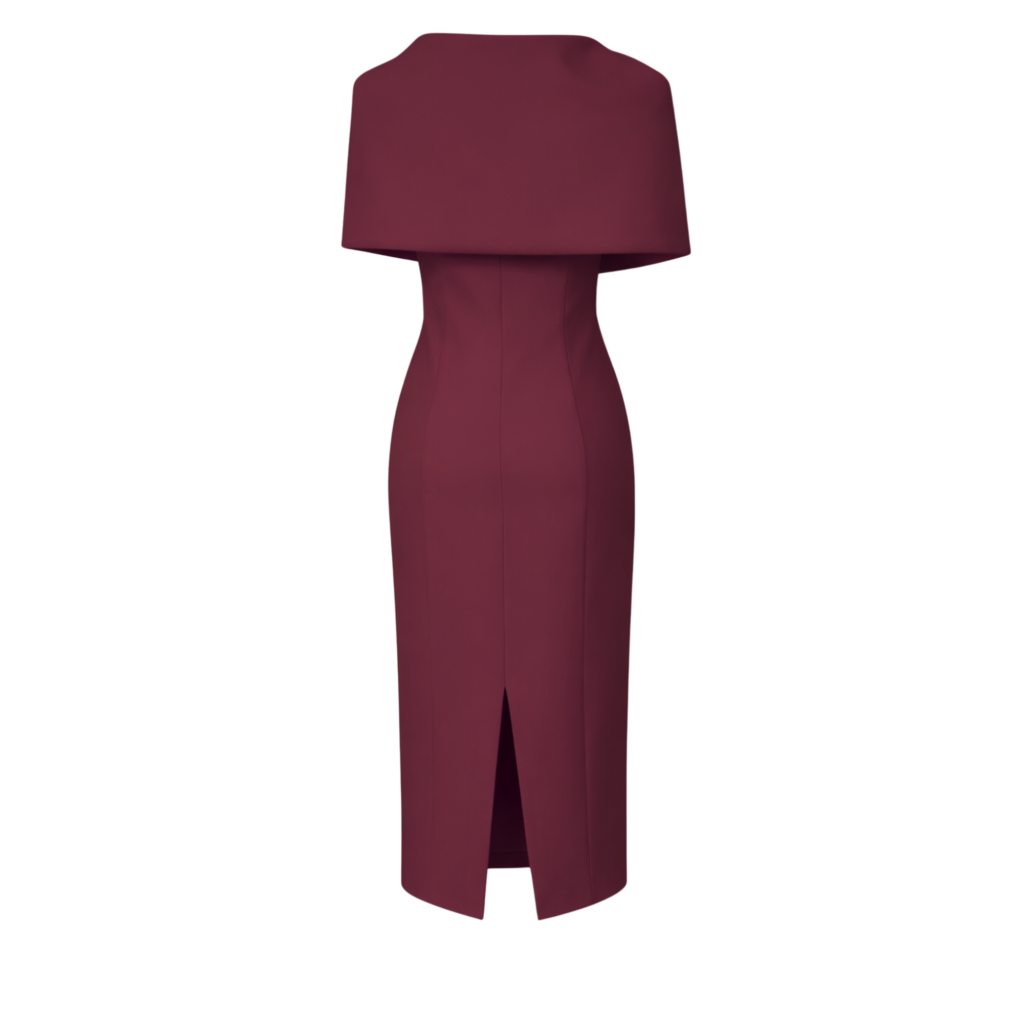 COLLAR DETAIL BROOCH-DETAILED PENCIL DRESS BURGUNDY