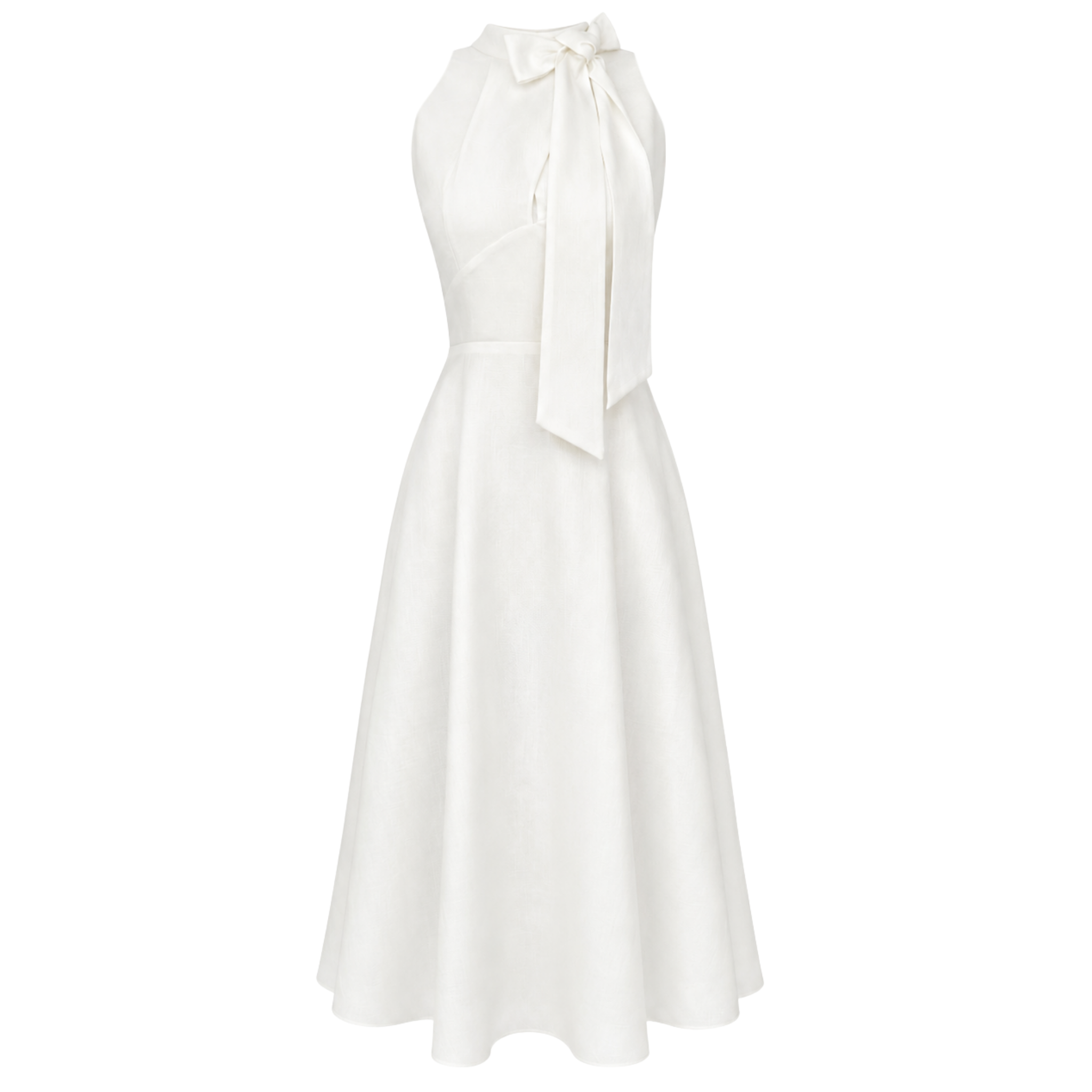 COLLAR DETAIL A-LINE STYLE LINEN DRESS WHITE