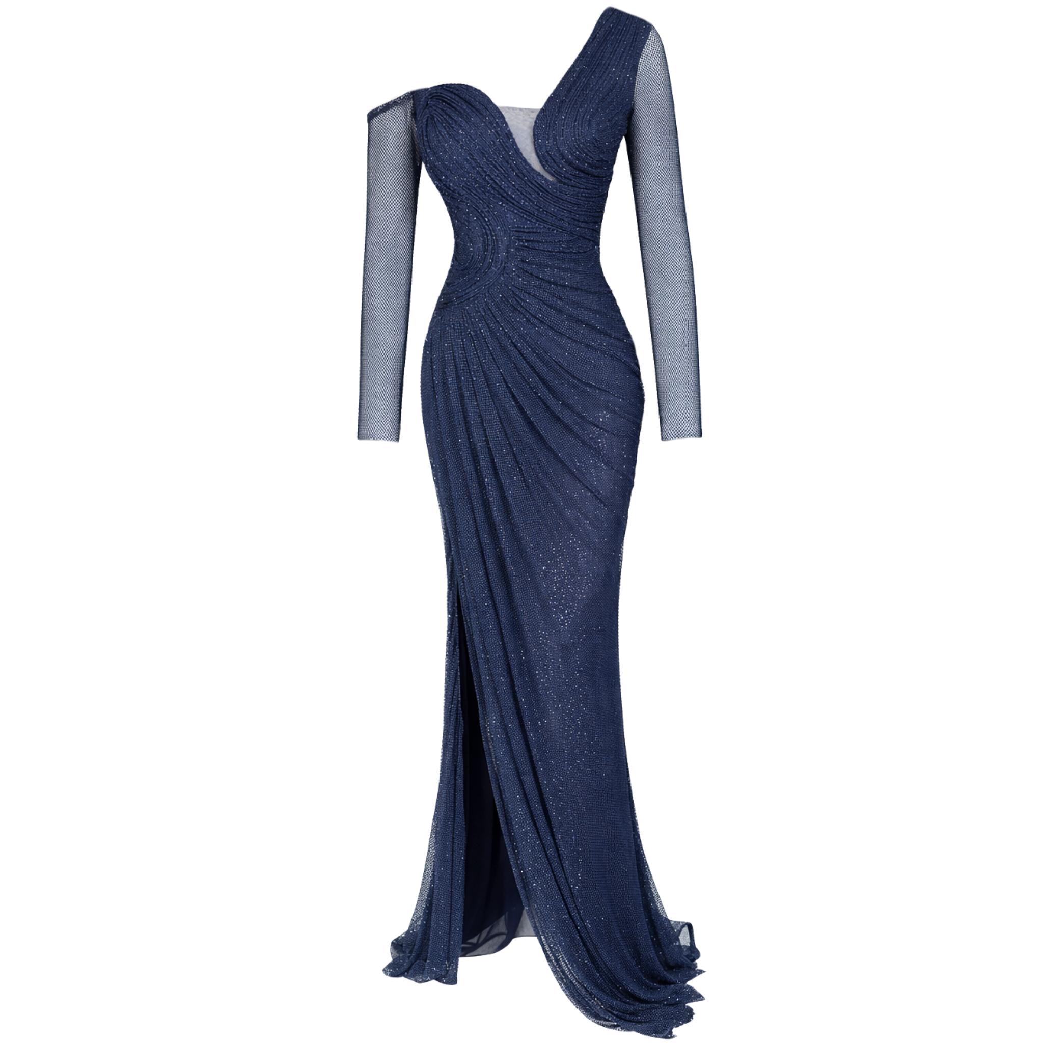 COLLAR DETAIL SPARKLE EVENING DRESS NAVY
